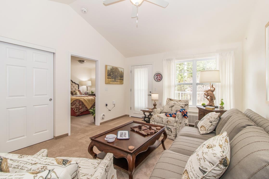 A living room in a Pioneer Ridge apartment