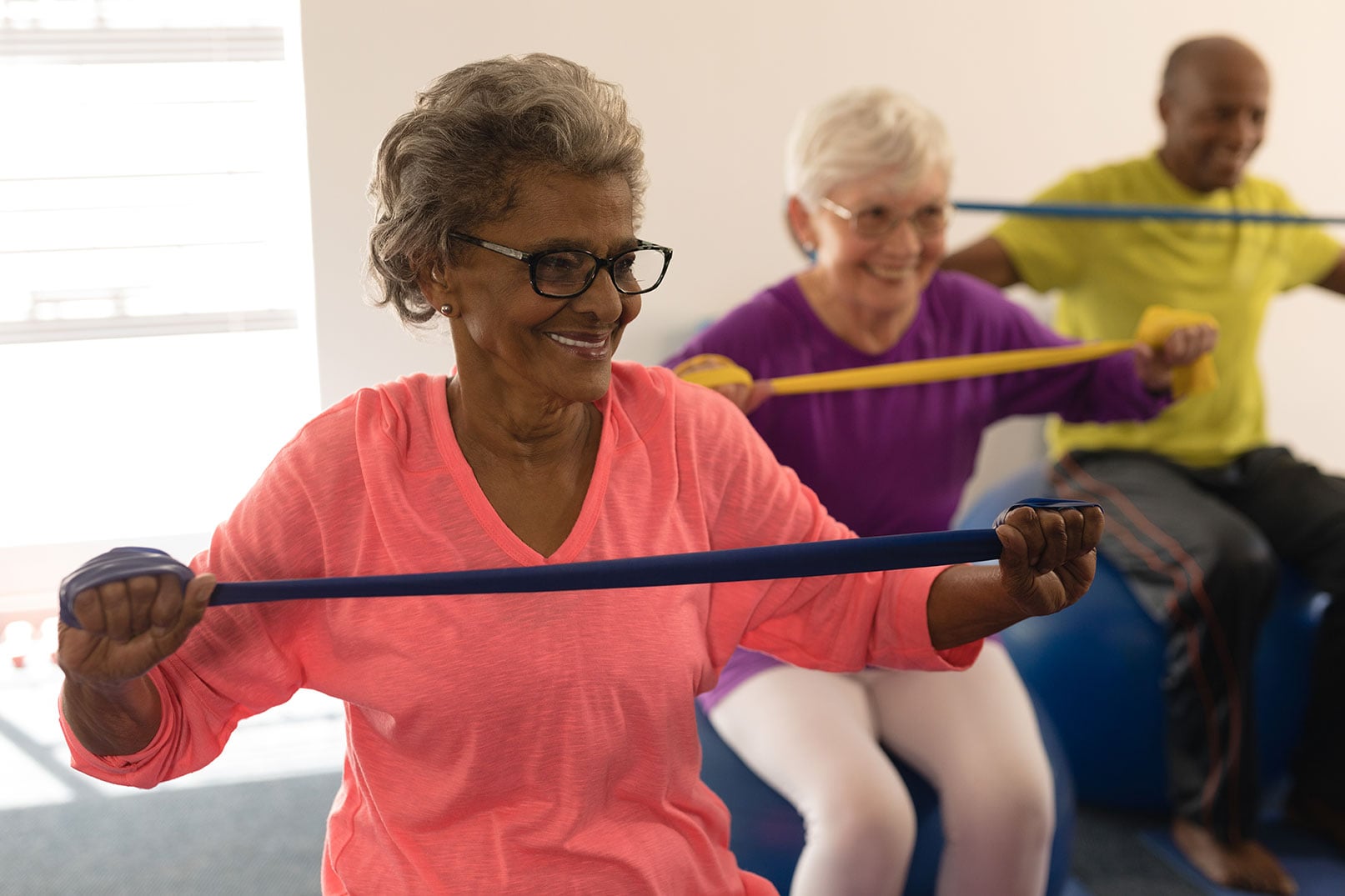 Residents taking part in an exercise class at Pioneer Ridge